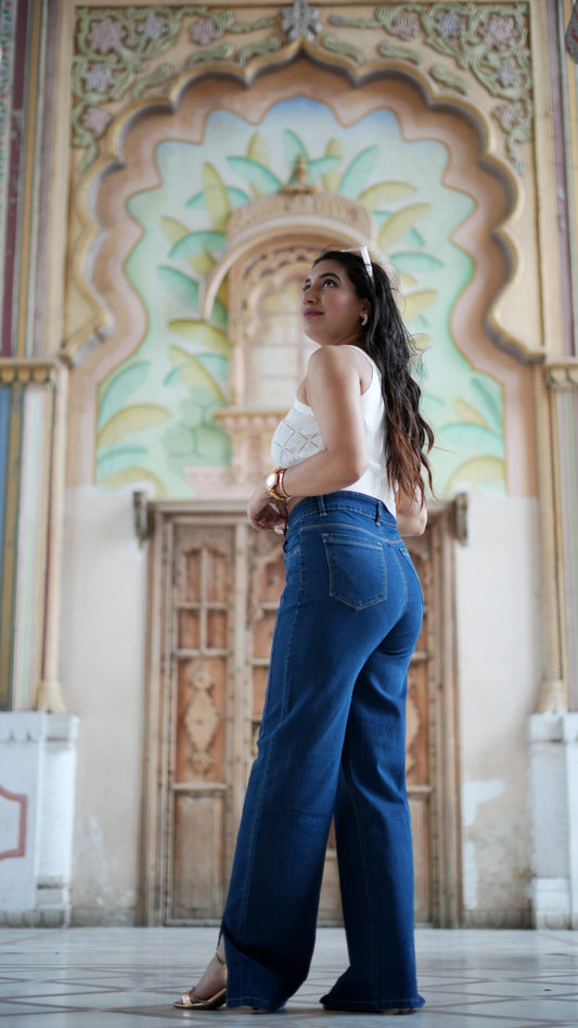 Side Cut Design Wide Leg Jeans