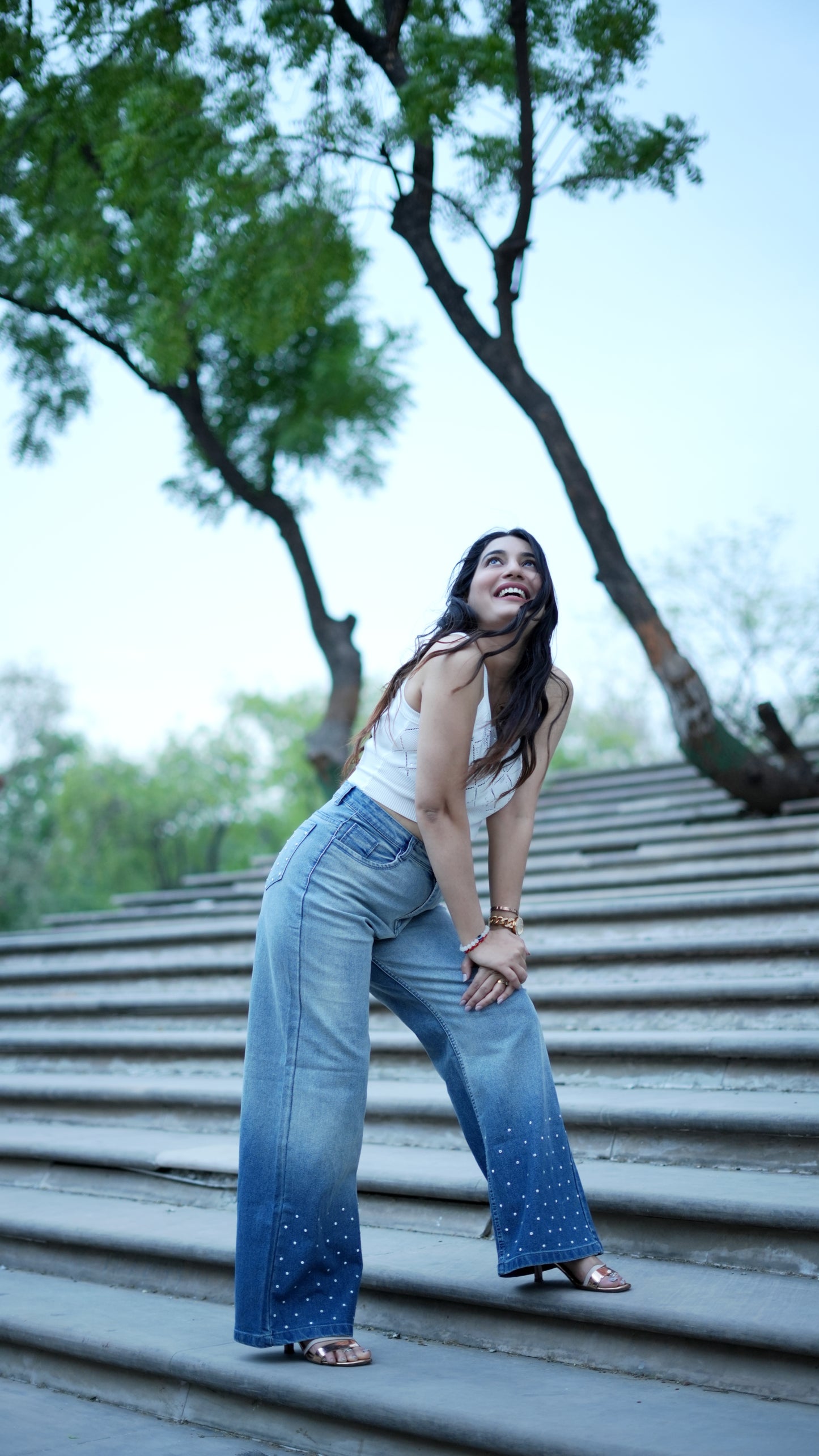 Woman Cosmic Studded Dual Shade Jeans