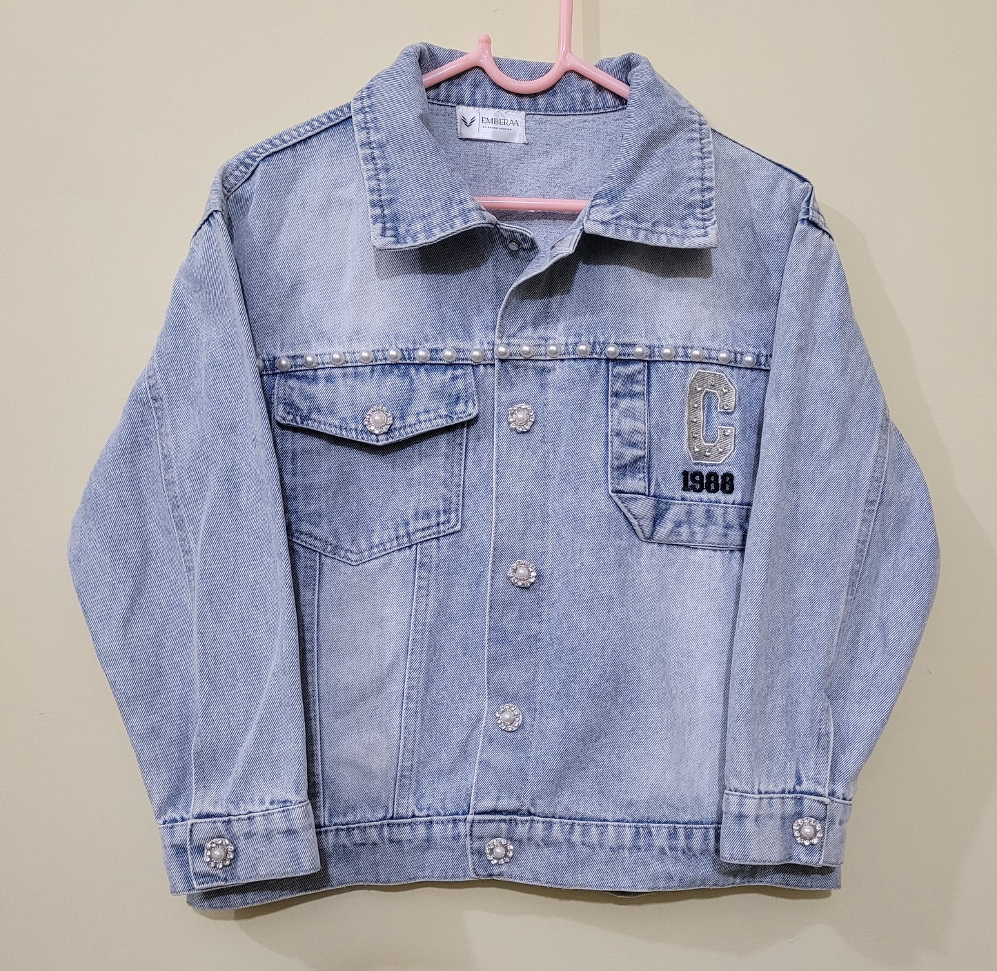 Emberaa Women's Pearl-Detail Denim Jacket – Limited Edition