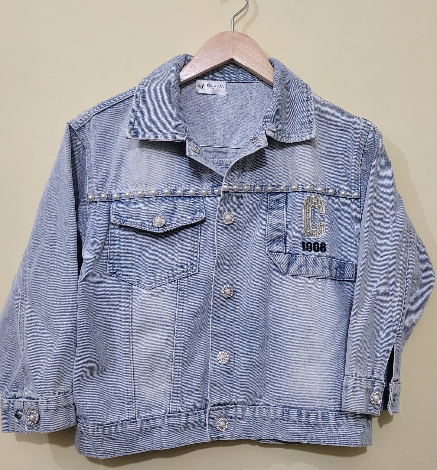 Emberaa Women's Pearl-Detail Denim Jacket – Limited Edition