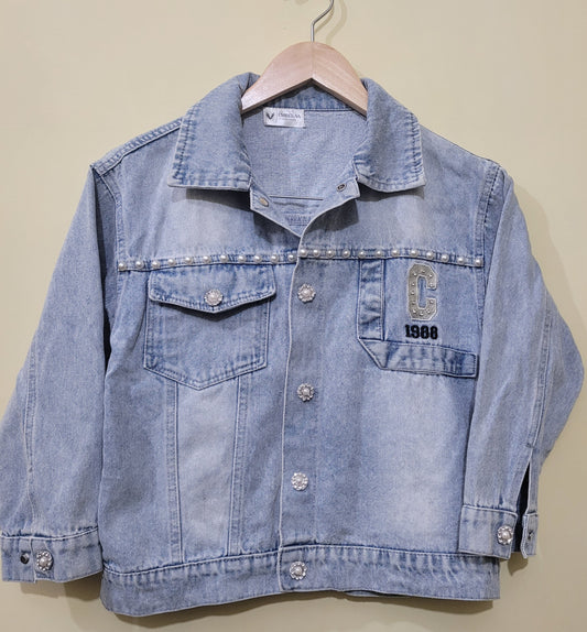 Emberaa Women's Pearl-Detail Denim Jacket – Limited Edition