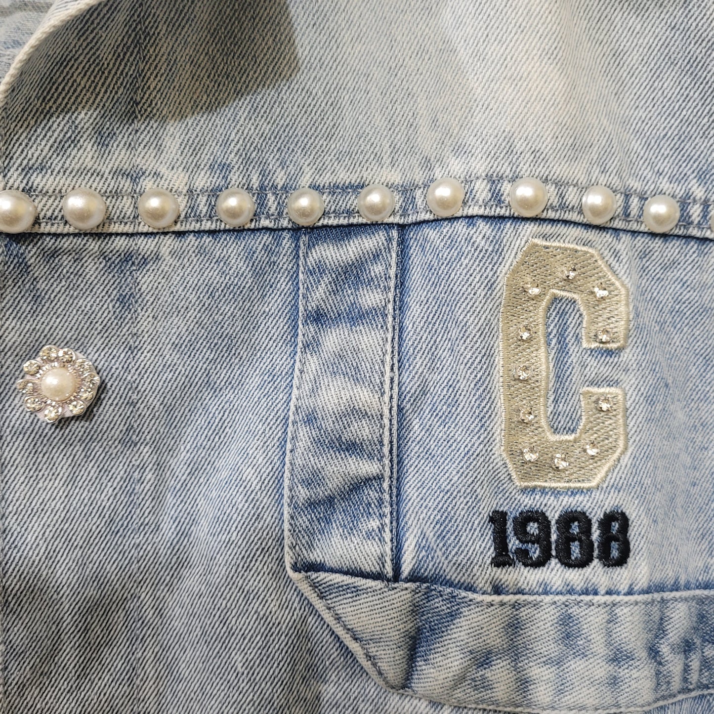 Emberaa Women's Pearl-Detail Denim Jacket – Limited Edition