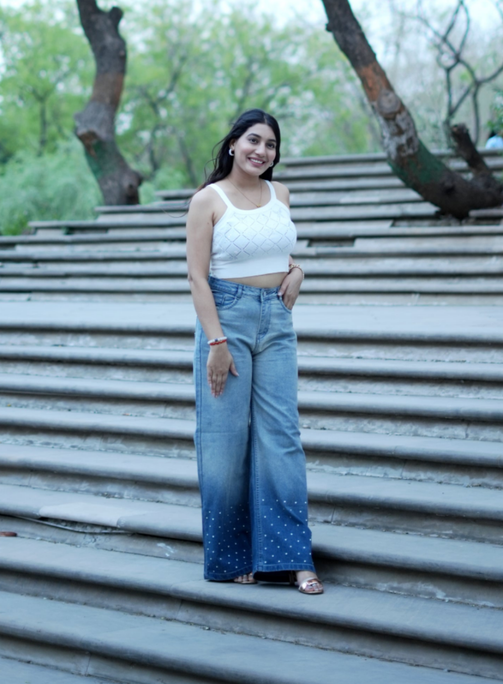 Woman Cosmic Studded Dual Shade Jeans