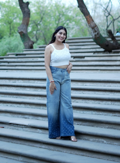 Woman Cosmic Studded Dual Shade Jeans