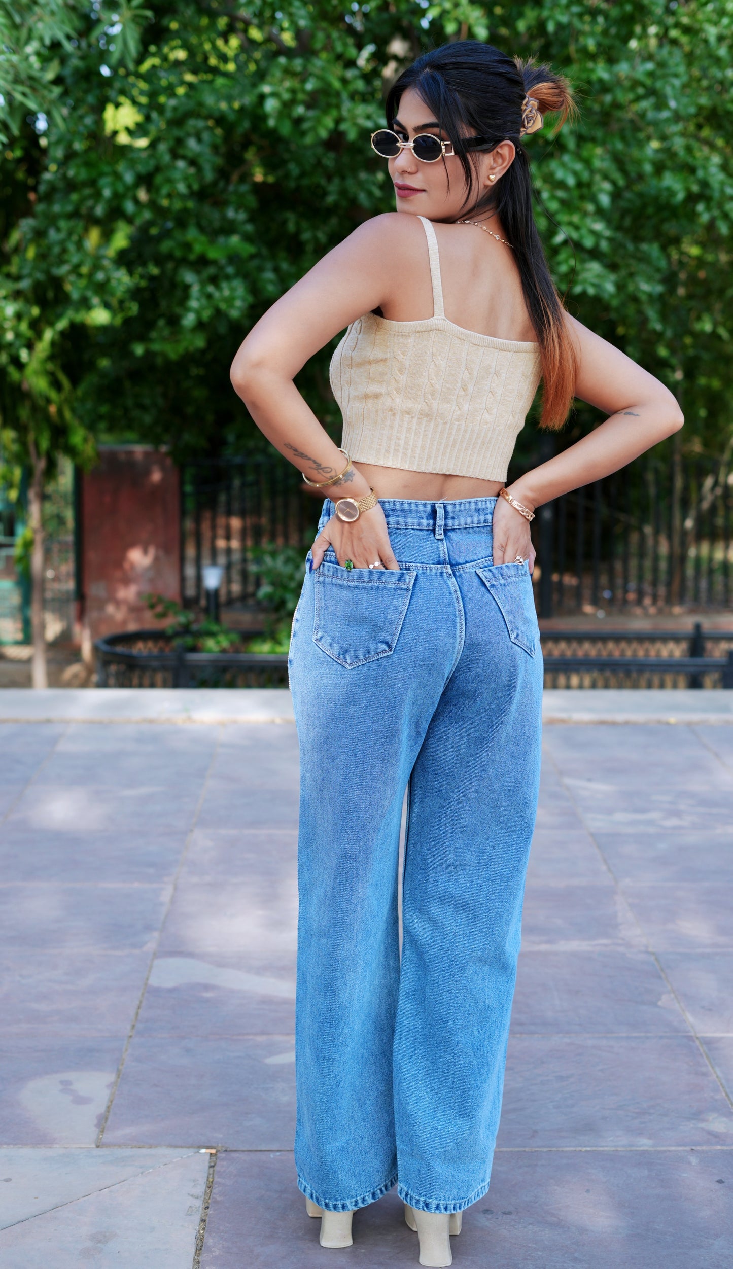 Woman Straight Fit Highly Distressed Embellished Jeans
