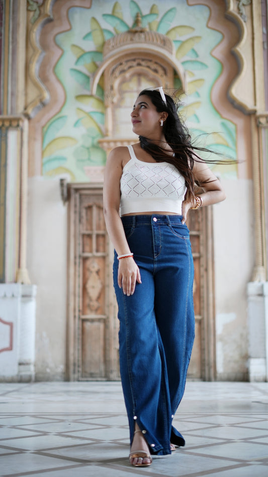 Side Cut Design Wide Leg Jeans