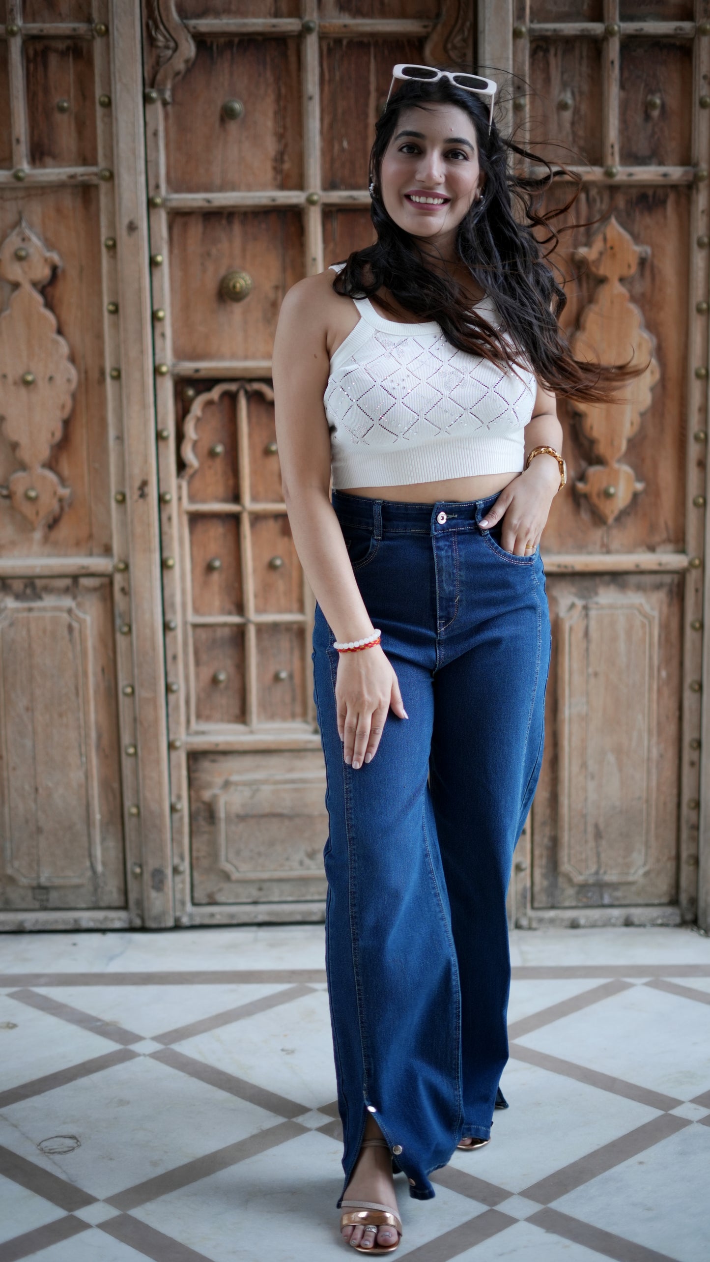 Side Cut Design Wide Leg Jeans