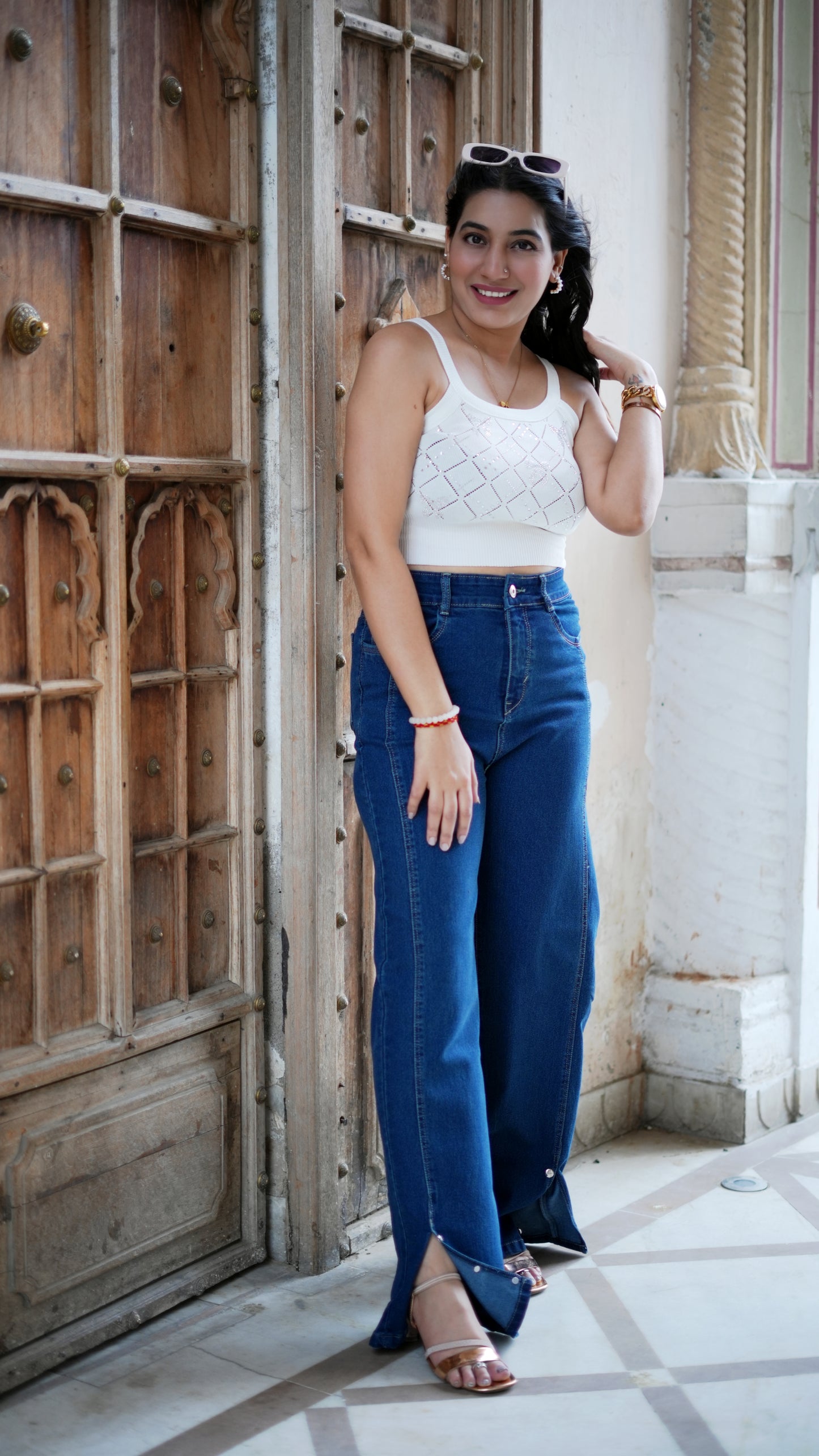 Side Cut Design Wide Leg Jeans