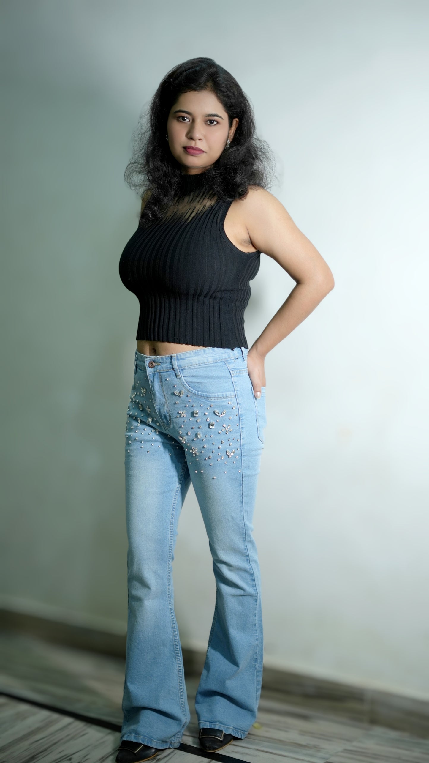 Woman Gem Glitz Wide Leg Denim