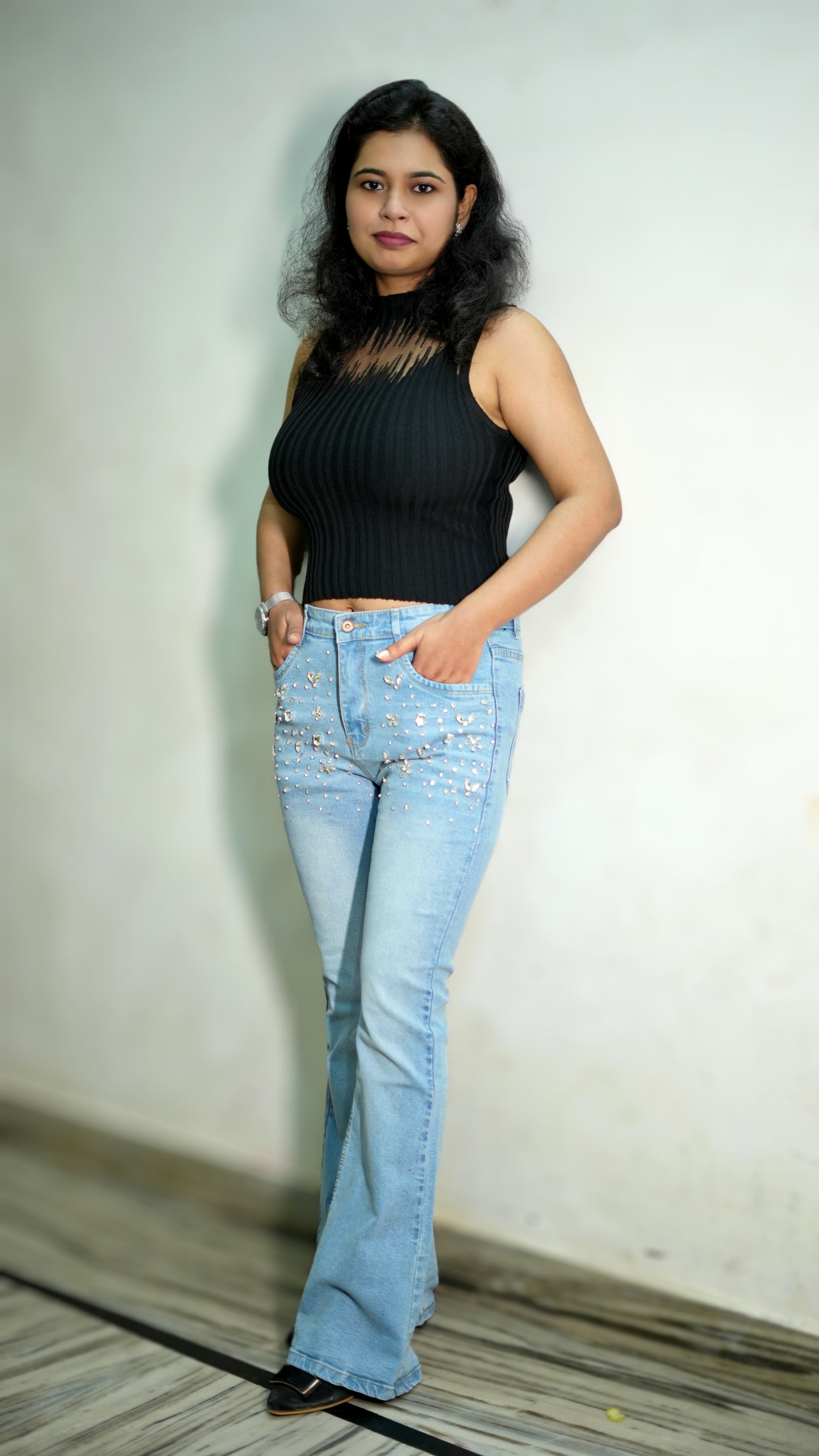 Woman Gem Glitz Wide Leg Denim