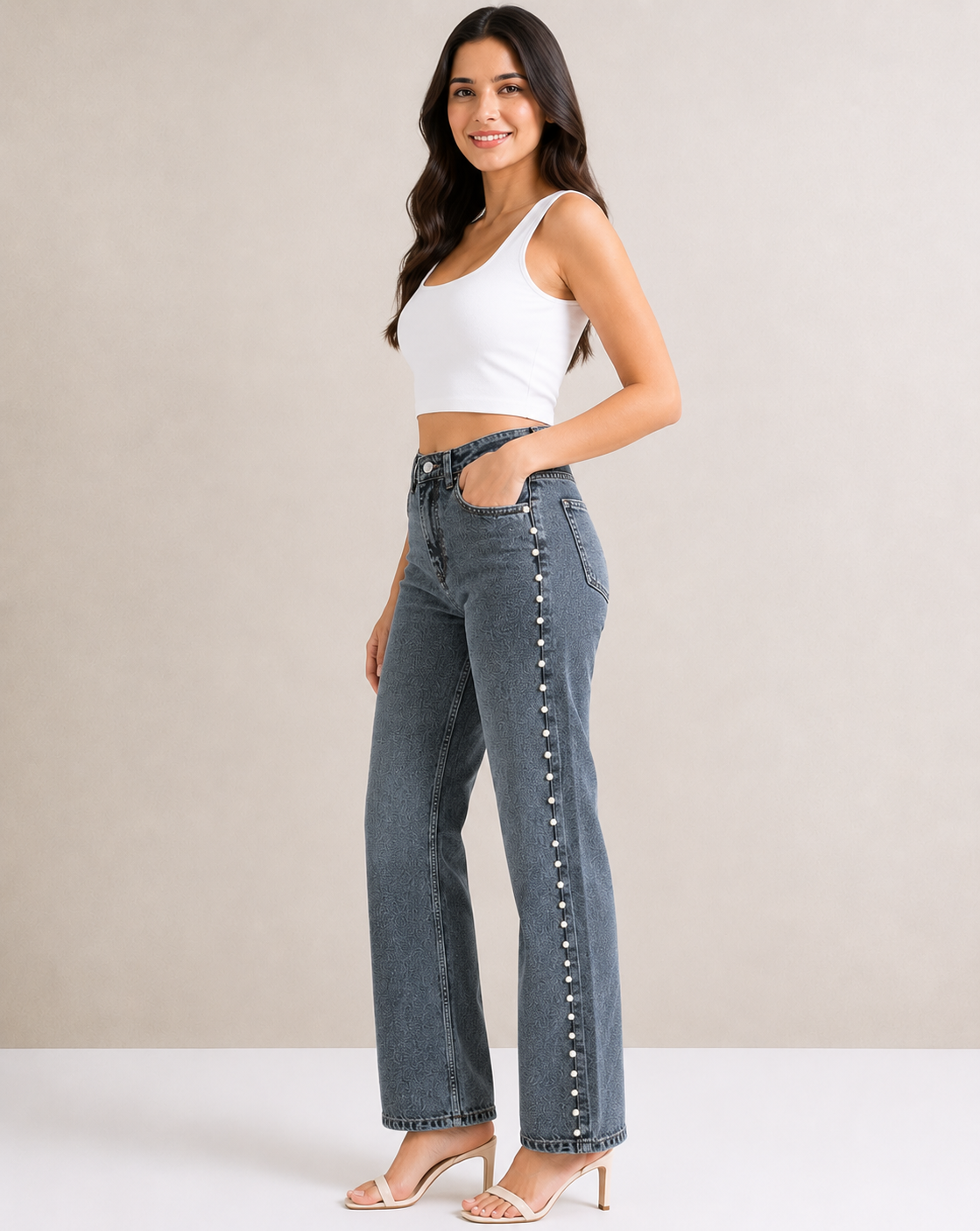 Pearl Design Straight Fit Jeans