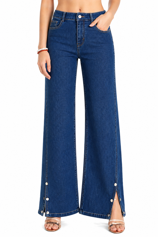Side Cut Design Wide Leg Jeans