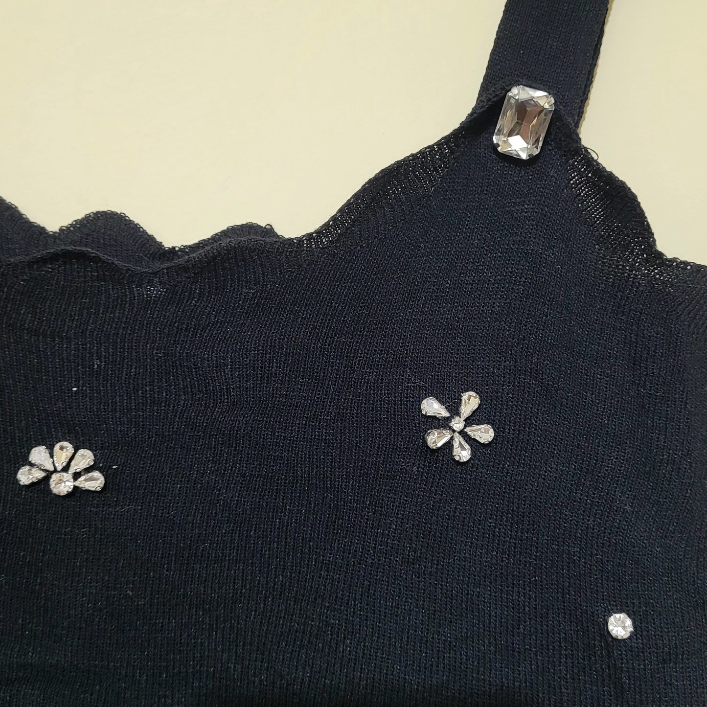 Emberaa Women's Crystal Edge Embellished Knit Crop Top