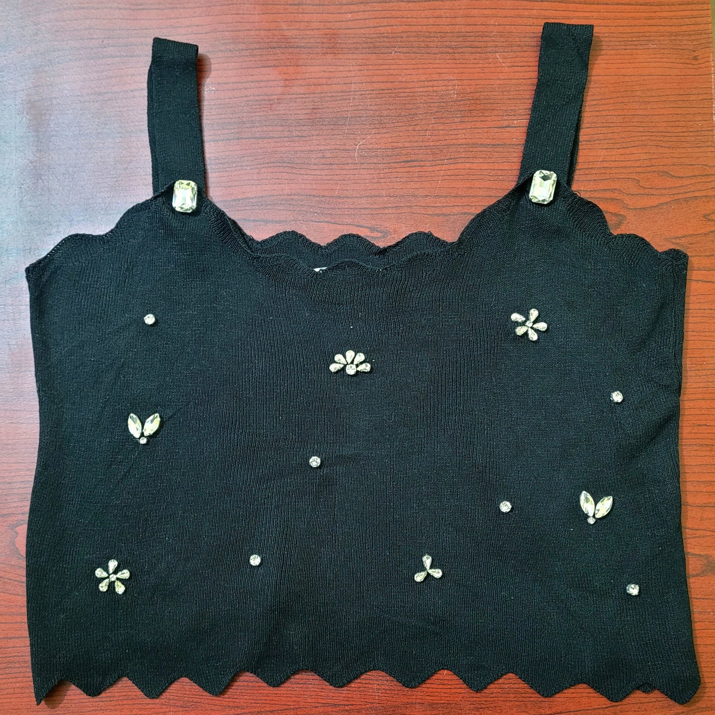 Emberaa Women's Crystal Edge Embellished Knit Crop Top