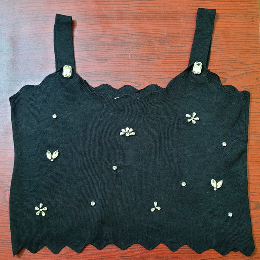 Emberaa Women's Crystal Edge Embellished Knit Crop Top