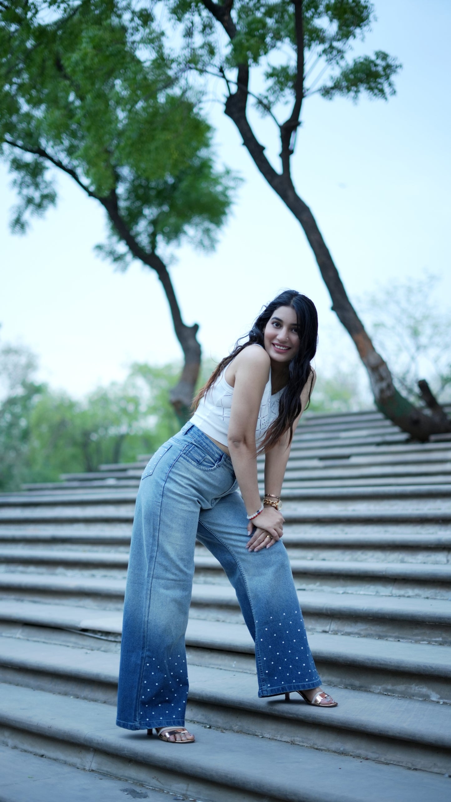 Woman Cosmic Studded Dual Shade Jeans