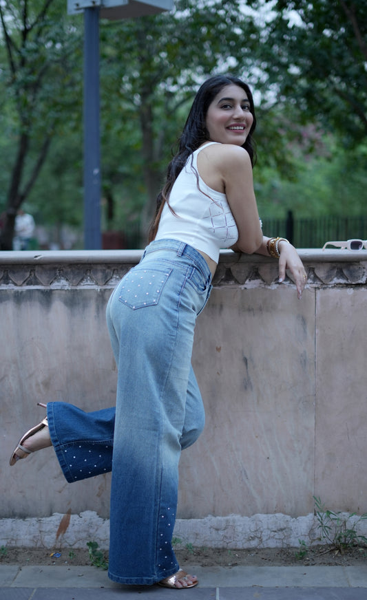 Woman Cosmic Studded Dual Shade Jeans
